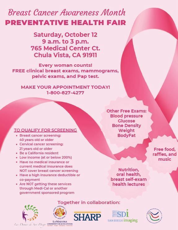 Un folleto para el mes de concientización sobre el cáncer de mama