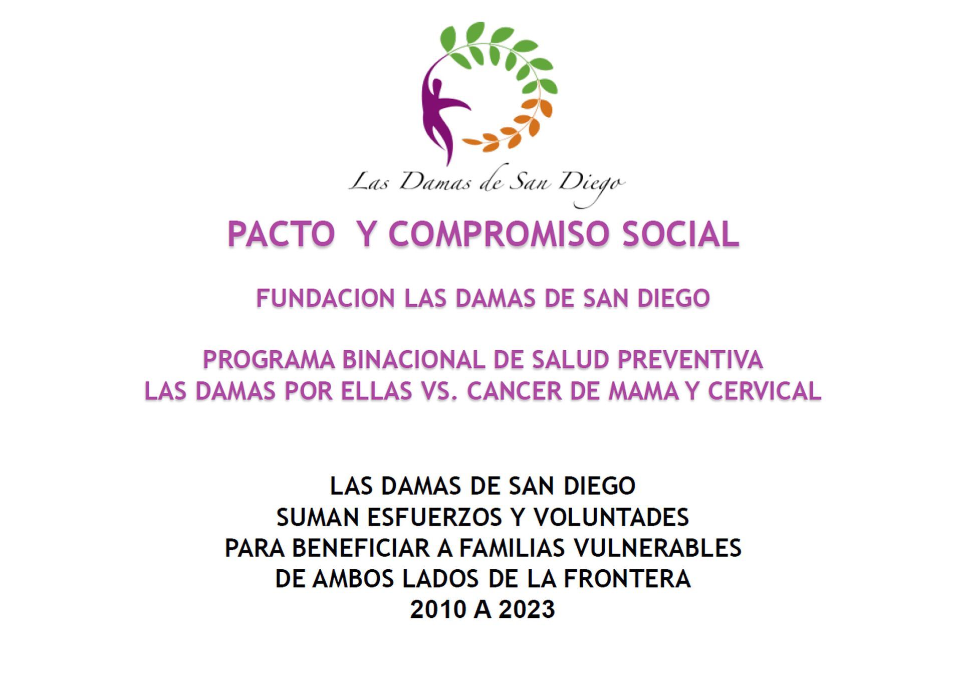 Un cartel morado y blanco que dice pacto y compromiso social.