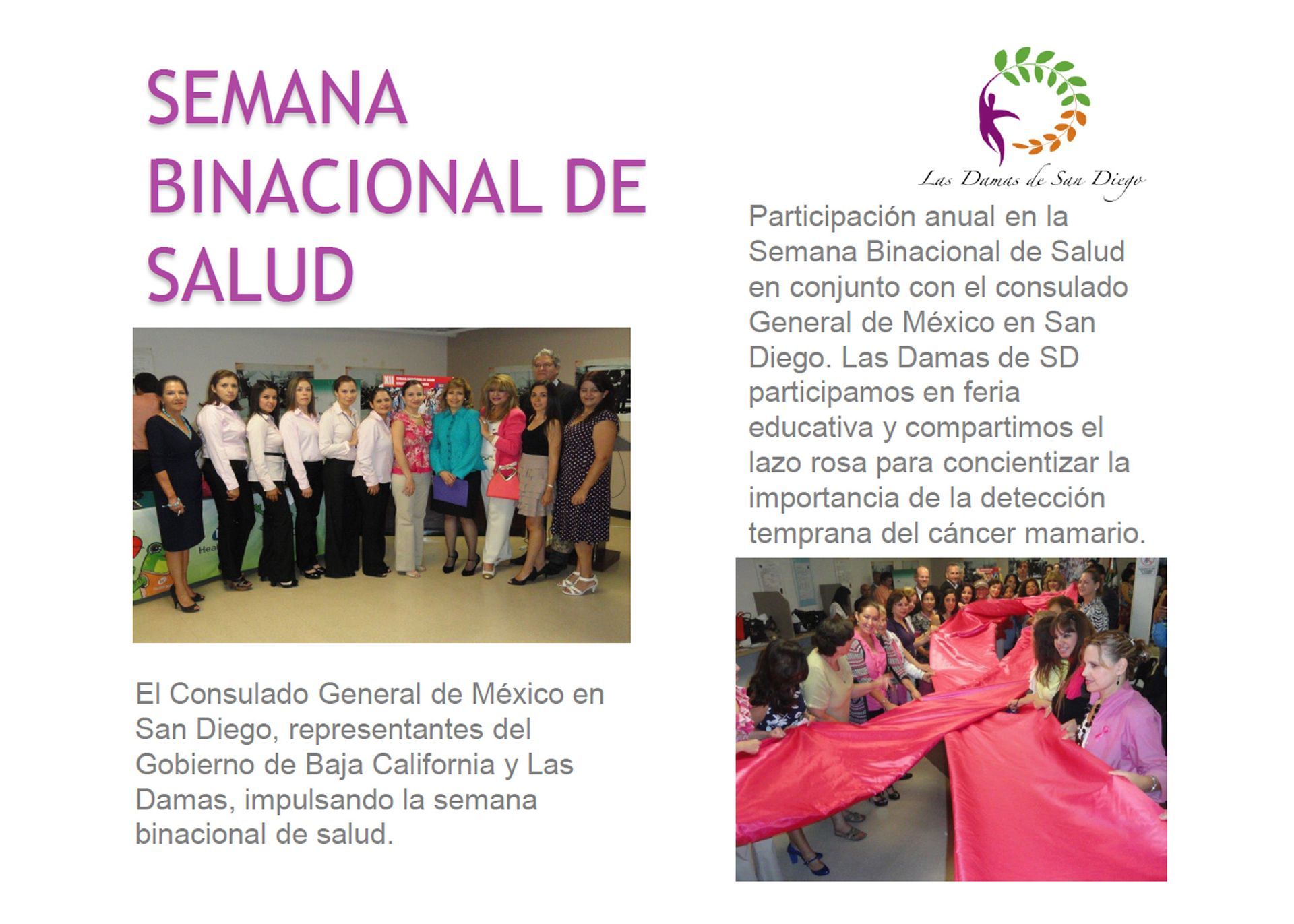 Un cartel de la Semana Binacional de Salud muestra a un grupo de personas paradas una al lado de la otra.