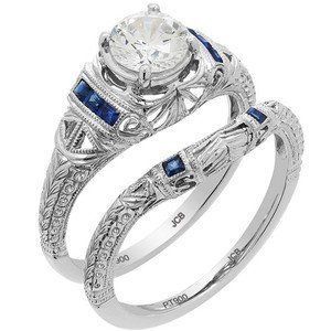 Silver Bridal Ring With Blue Stones — Diamandel Diamonds — Allen, TX