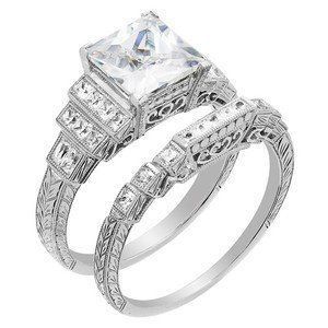 Silver Square Bridal Ring — Diamandel Diamonds — Allen, TX