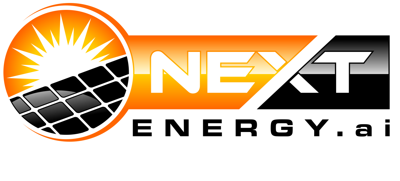 An orange and black logo for next energy.ai