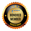 A badge that says achieve systems honored member business owner