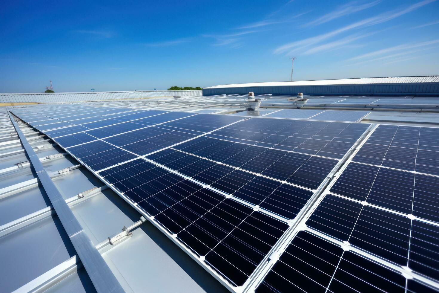 A row of solar panels on the roof Cheyenne Wyoming flat roof solar installation