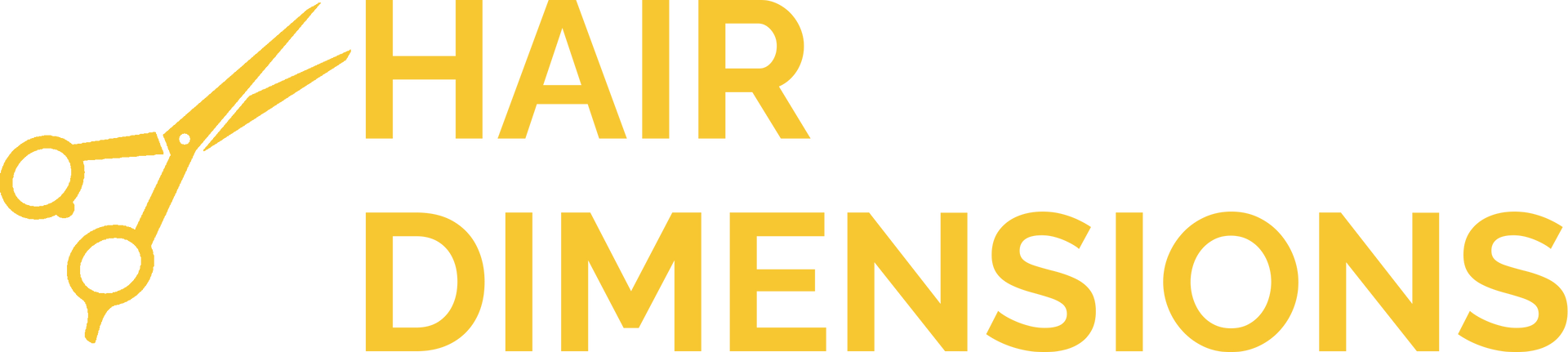 Logo: Gold scissors with "HAIR DIMENSIONS" in gold text.
