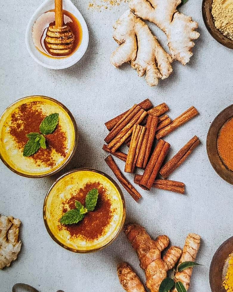 Golden milk drinks with spices and honey.