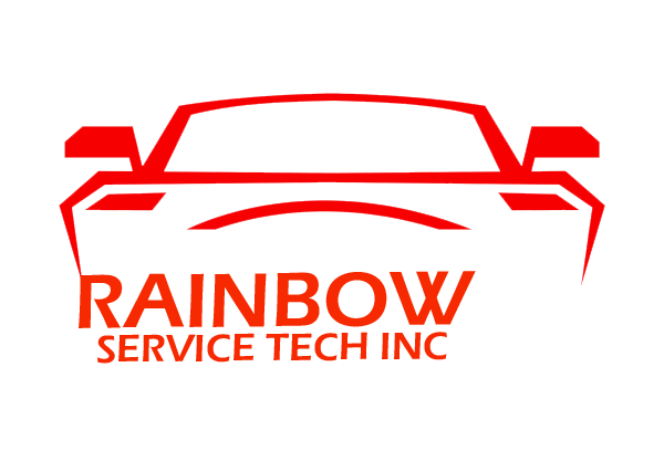 The logo for rainbow service tech inc shows a red car