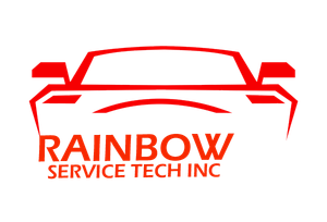 The logo for rainbow service tech inc shows a red car