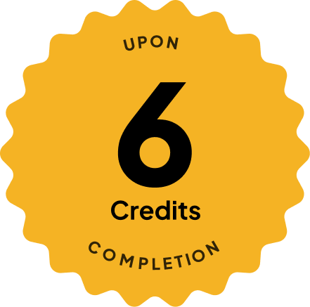 Blue badge with text: 