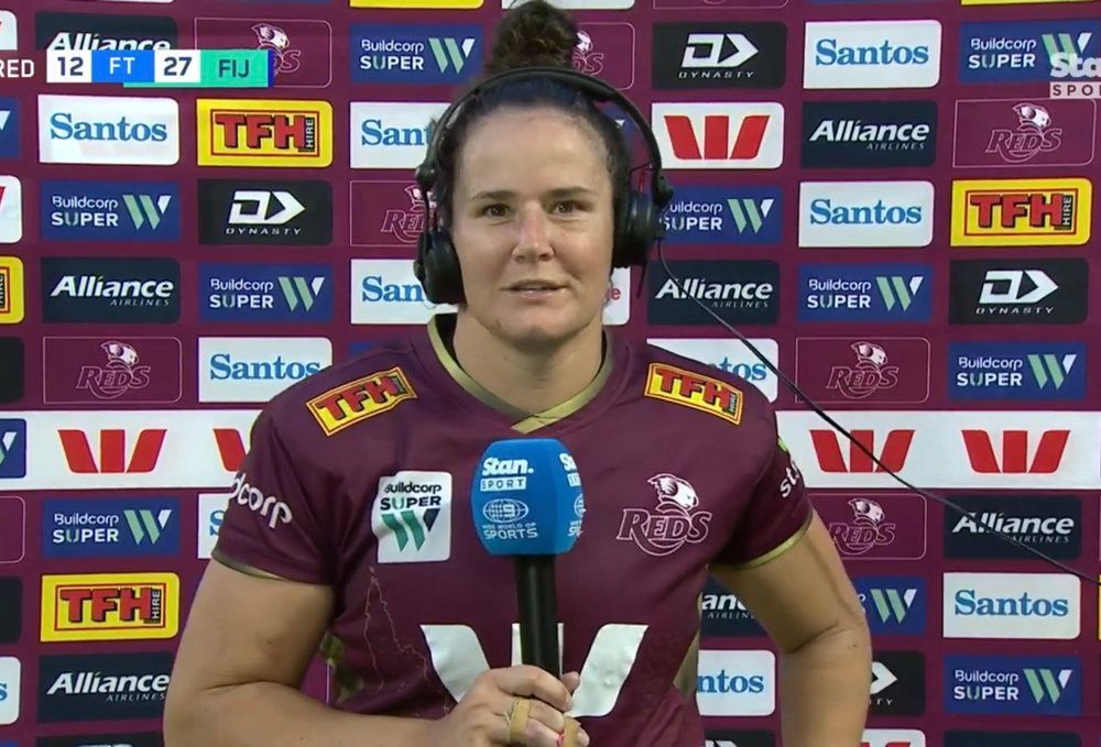 An athlete speaking after the game