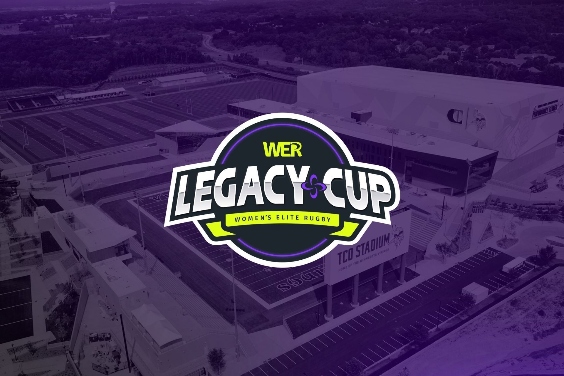 Logo for the legacy cup is overlaid on an image of TCO Stadium
