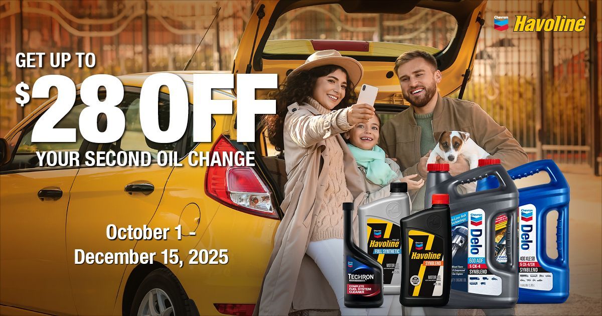 Get up to $28 off your second oil change 10/1 - 12/15