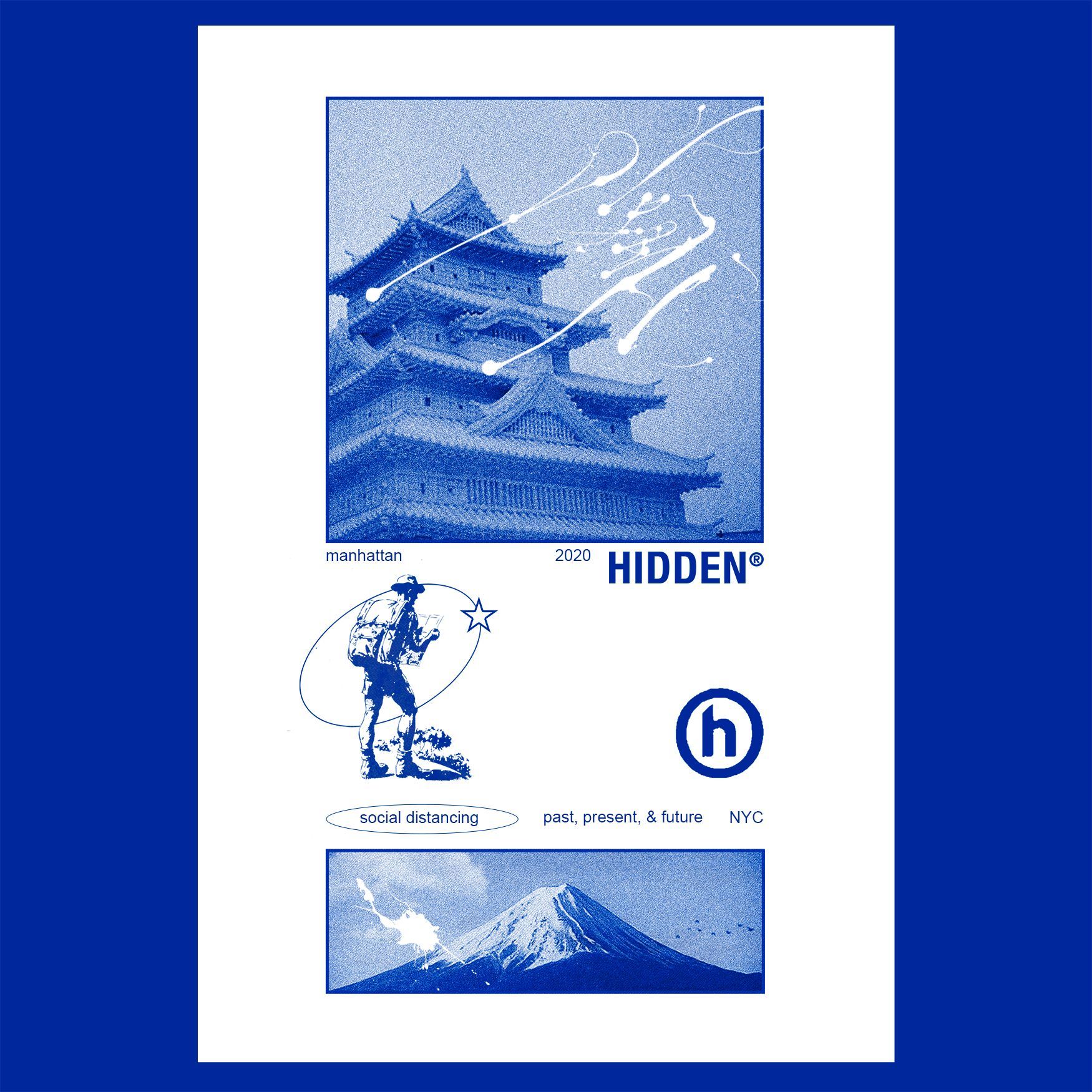 A blue and white poster that says hidden on it