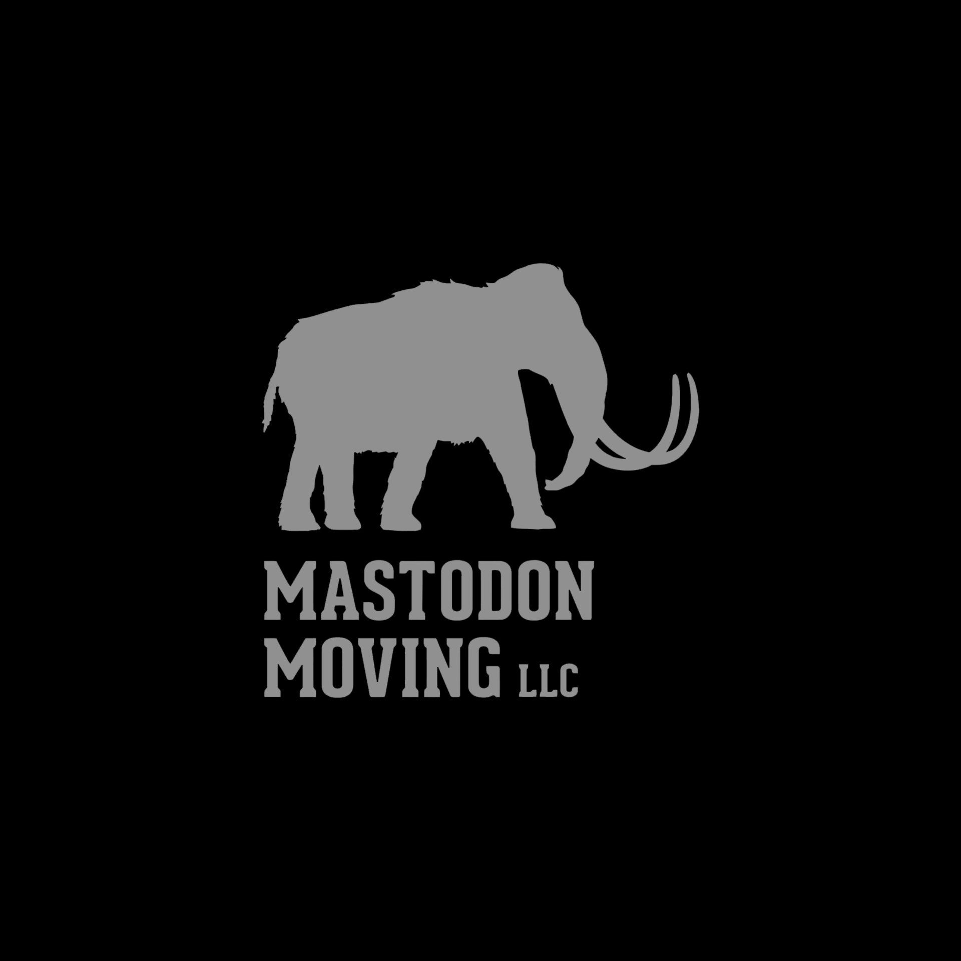 A logo for mastodon moving llc with an elephant on a black background.