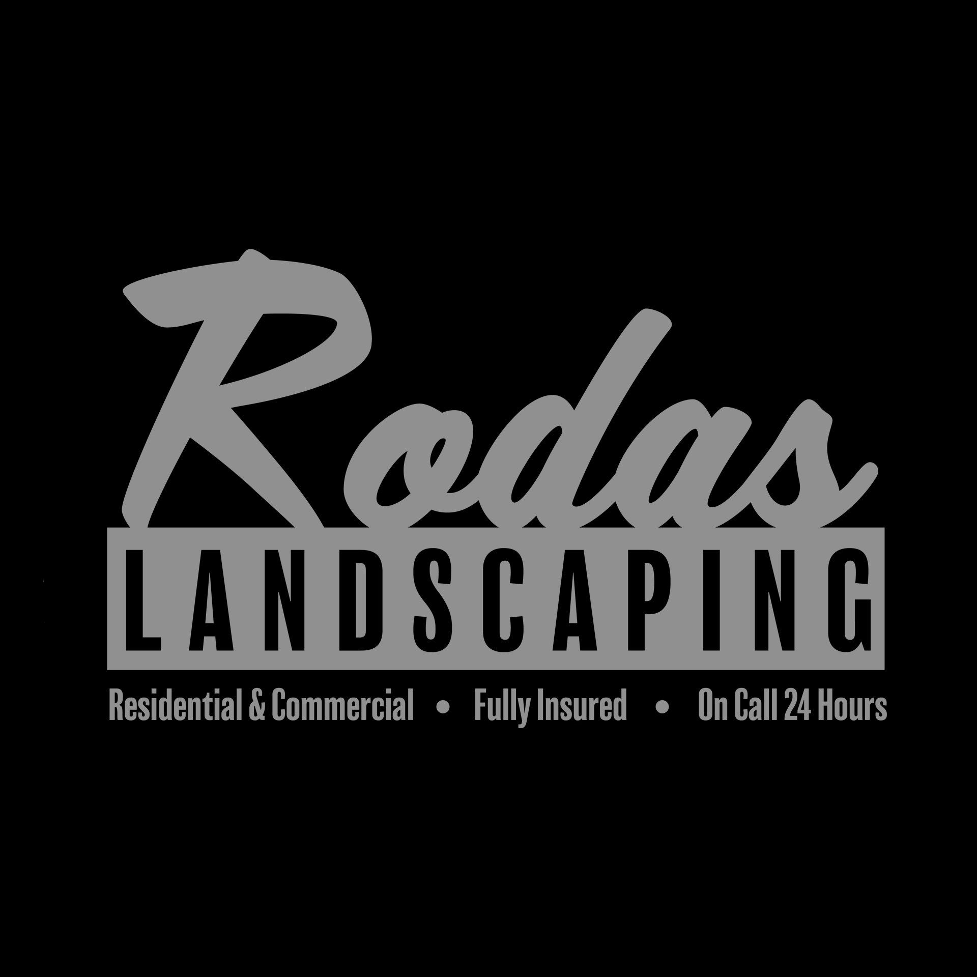 A logo for rodas landscaping on a black background