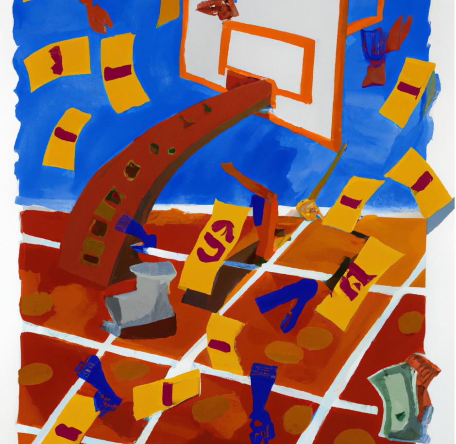 A painting of a basketball hoop with the number 25 on it