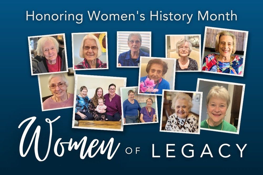 A collage of photos of women on a blue background for women 's history month.