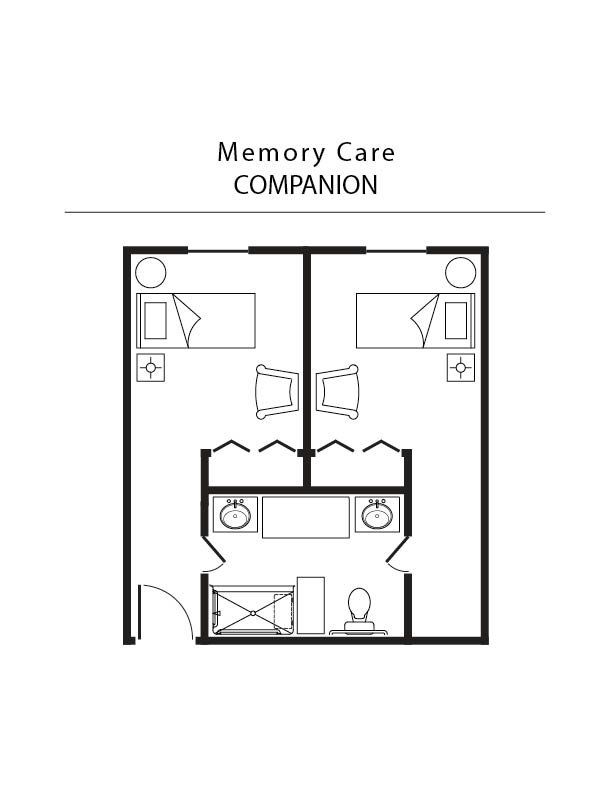 A black and white floor plan of a memory care companion.