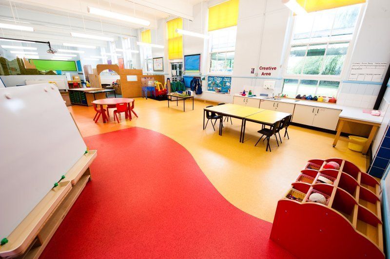 red and white rubber flooring