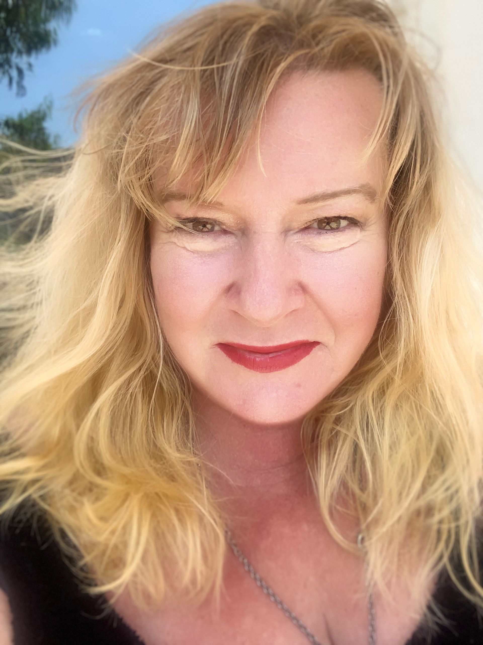 A close up of a woman 's face with blonde hair and red lipstick. lisa m hayes, life coach,  life coach training, the coaching guild