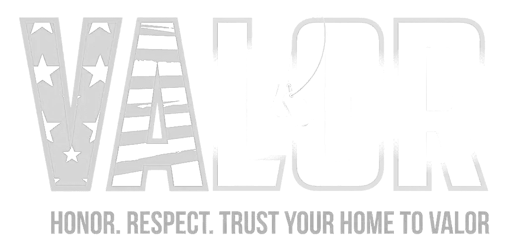 Logo for Valor, a home security company, with the word VALOR and text "HONOR. RESPECT. TRUST YOUR HOME TO VALOR".