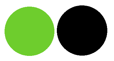 Two circles: green on the left, and black on the right.