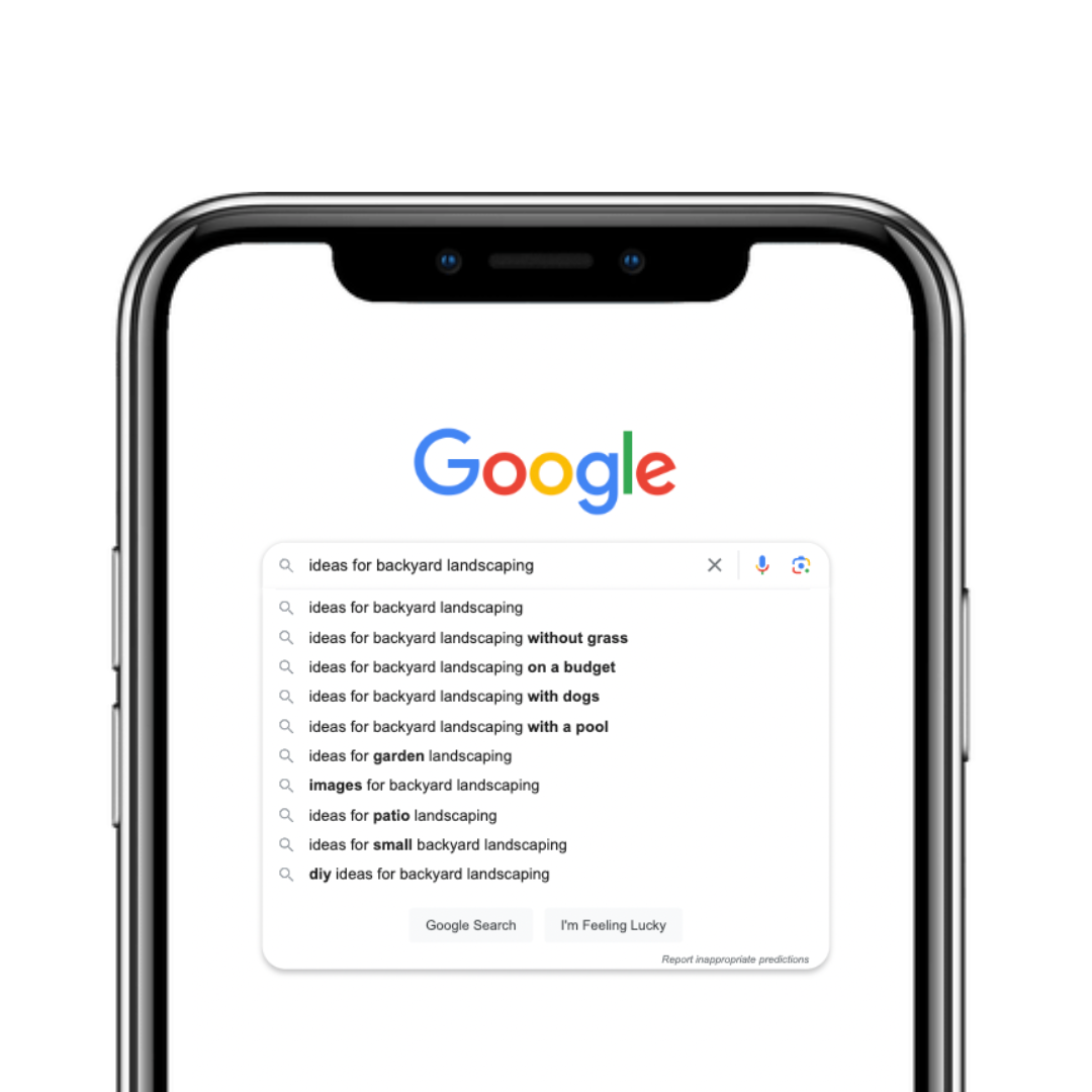 Smartphone displaying Google search suggestions for 