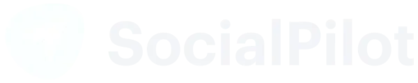 SocialPilot logo: White text on a white background.