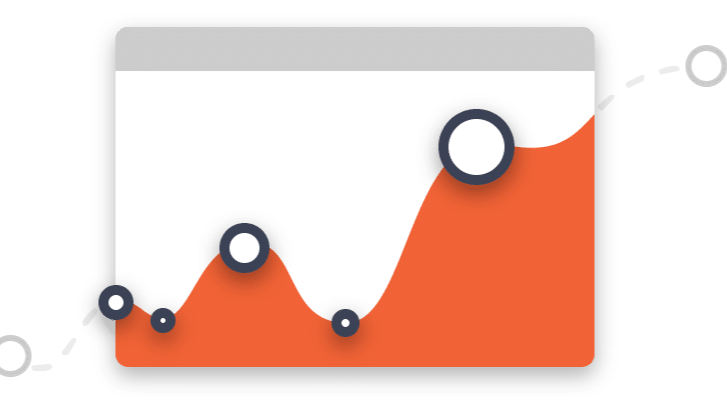 Orange line graph with upward trend, showing data increase.