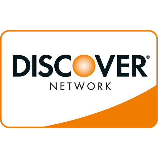 Discover Network logo with black text, orange dot, and white background with orange corner swoosh