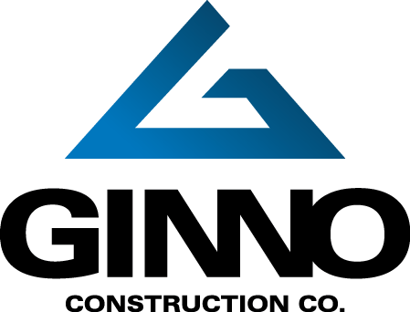 A blue and black logo for ginno construction co.