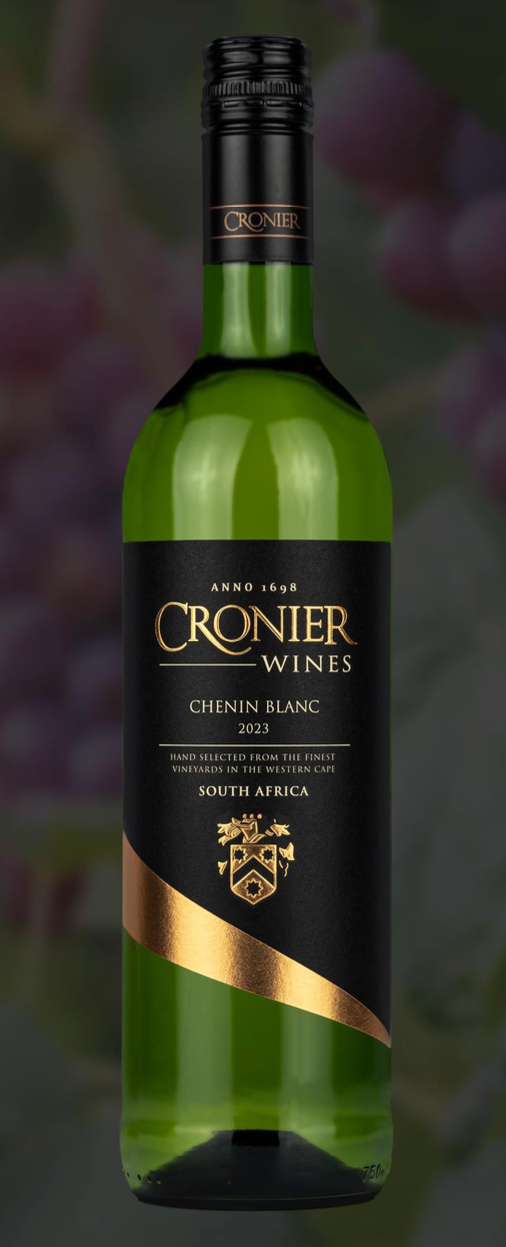 A bottle of cronier wine with a black label