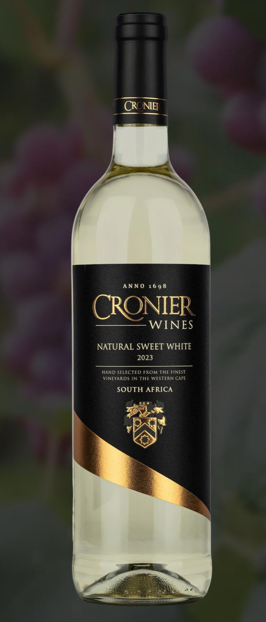 A bottle of cronier wine with a black label