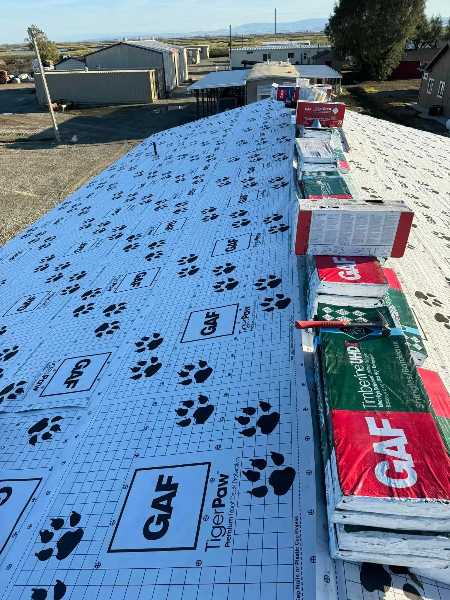 A roof with a lot of boxes on it.