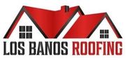 A logo for Los Banos Roofing with a red roof