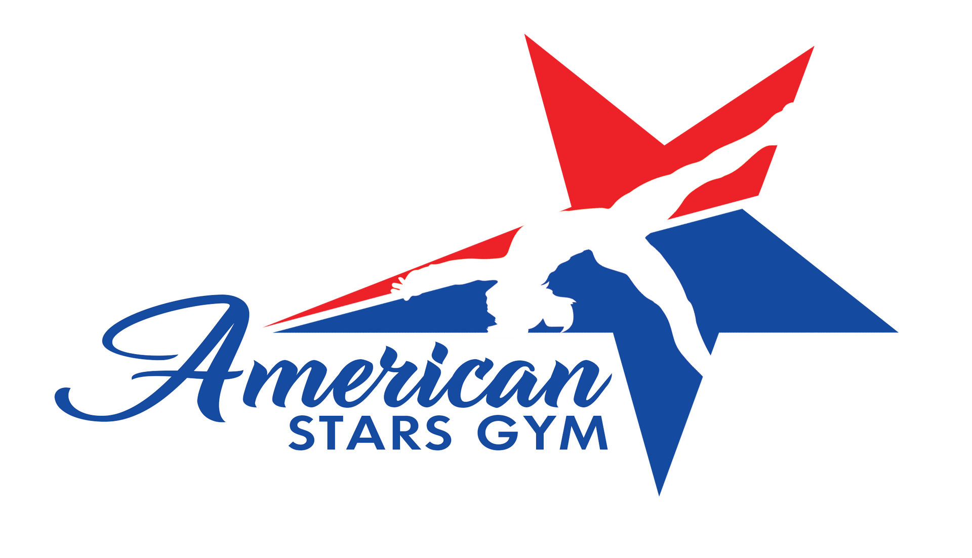 A logo for american stars gym with a red , white and blue star