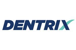 The logo for dentrix is blue and green on a white background.