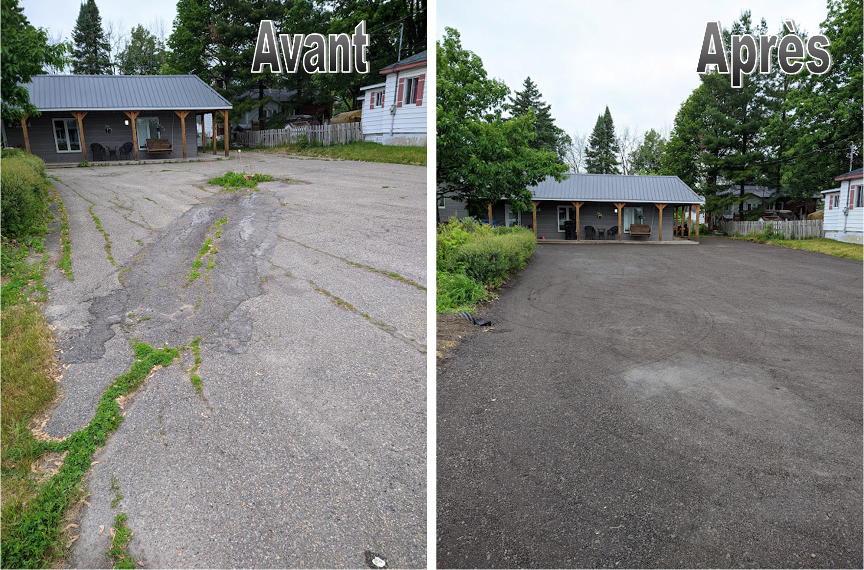 Une photo avant et après d'un parking
