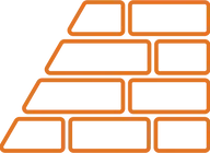 Une pile de briques empilées les unes sur les autres sur un fond blanc.
