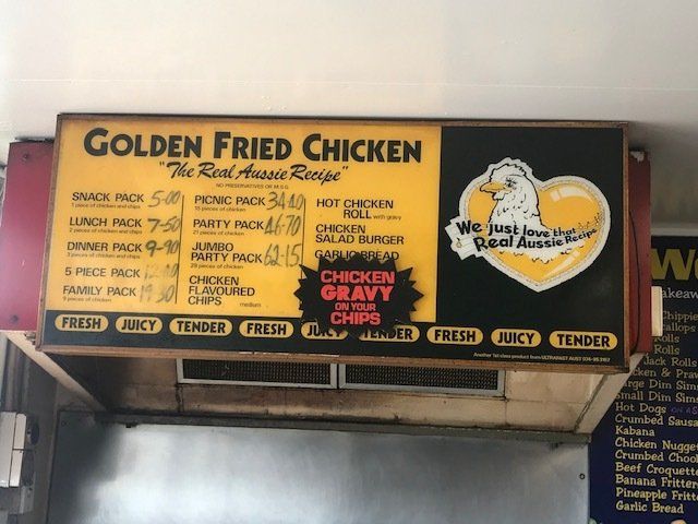 A Menu for the Golden Fried Chicken Restaurant — West End Cash Store In Proserpine, QLD