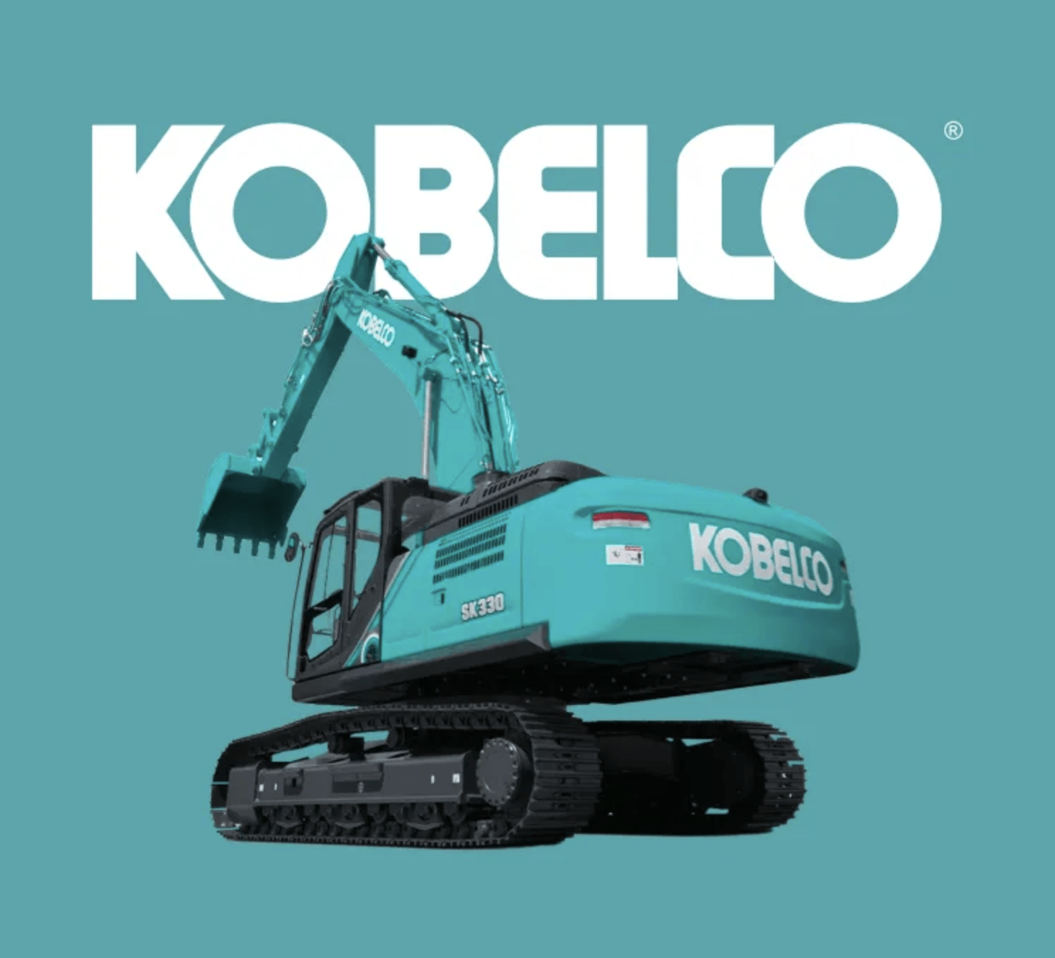 A picture of a kobelco excavator on a blue background