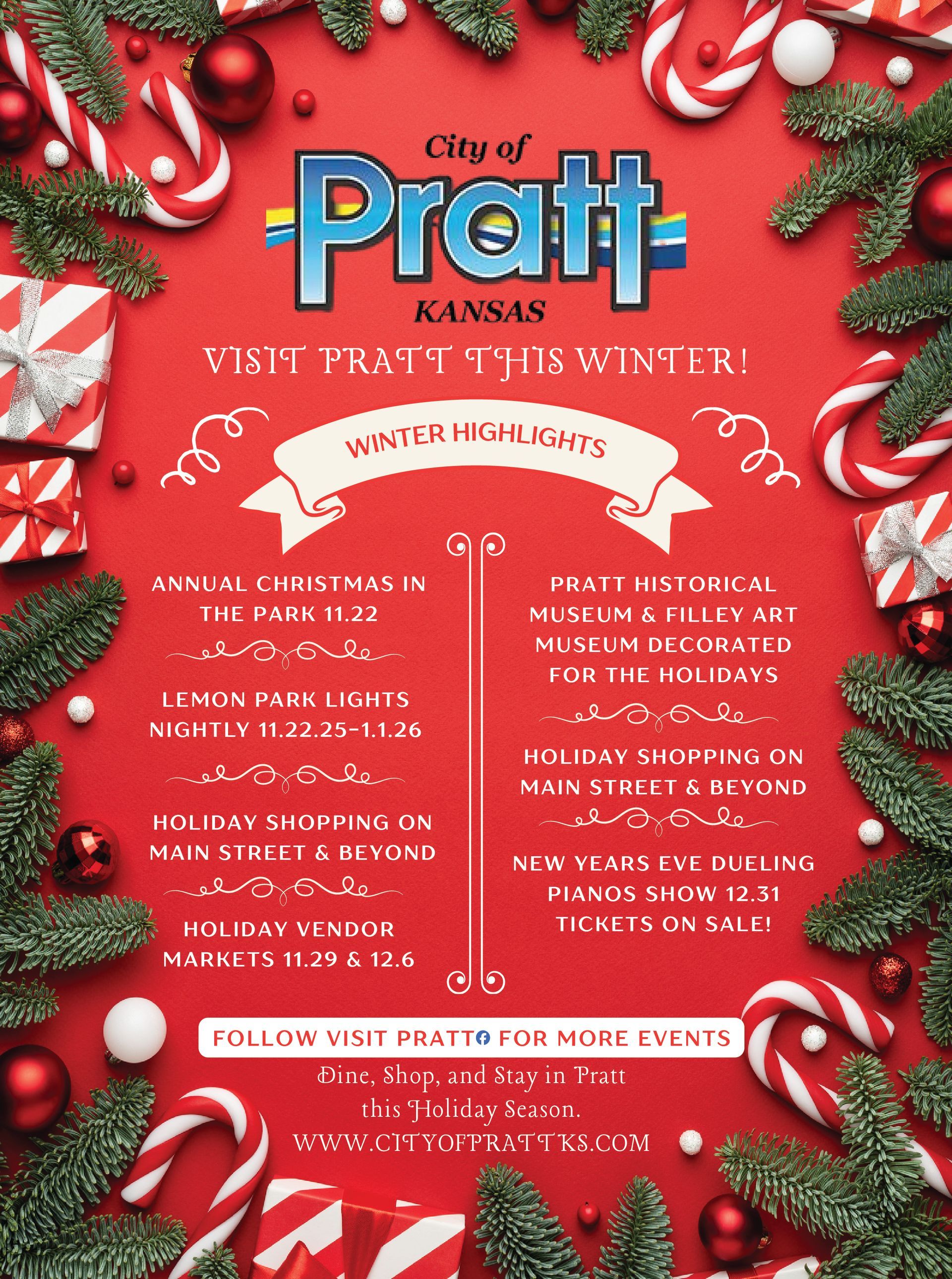 An advertisement for city of pratt shows a baseball field