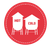 A red circle with two water towers that say hot and cold