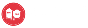 A red circle with two water tanks that say hot and cold
