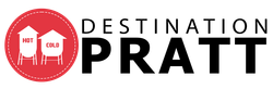A red and black logo for destination pratt