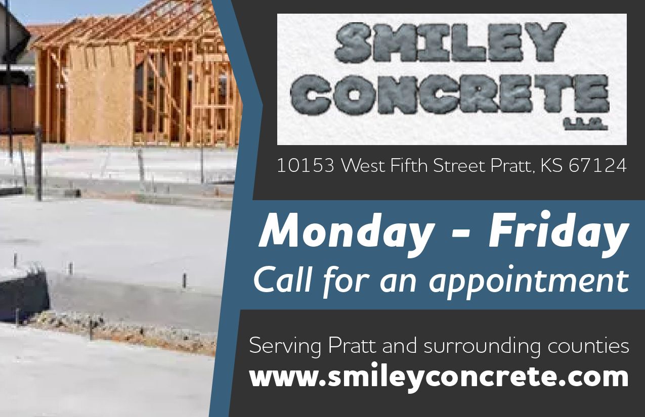 An advertisement for smiley concrete shows a house under construction