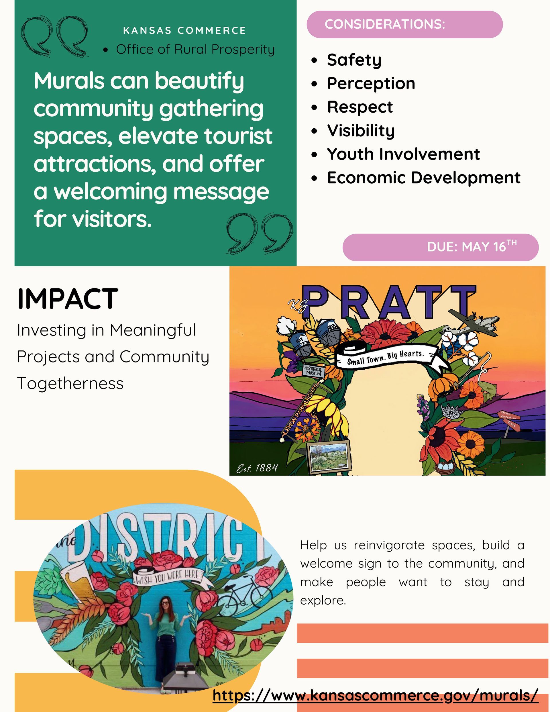 Murals can beautify community gathering spaces , elevate tourist attractions , and offer a welcoming message for visitors.