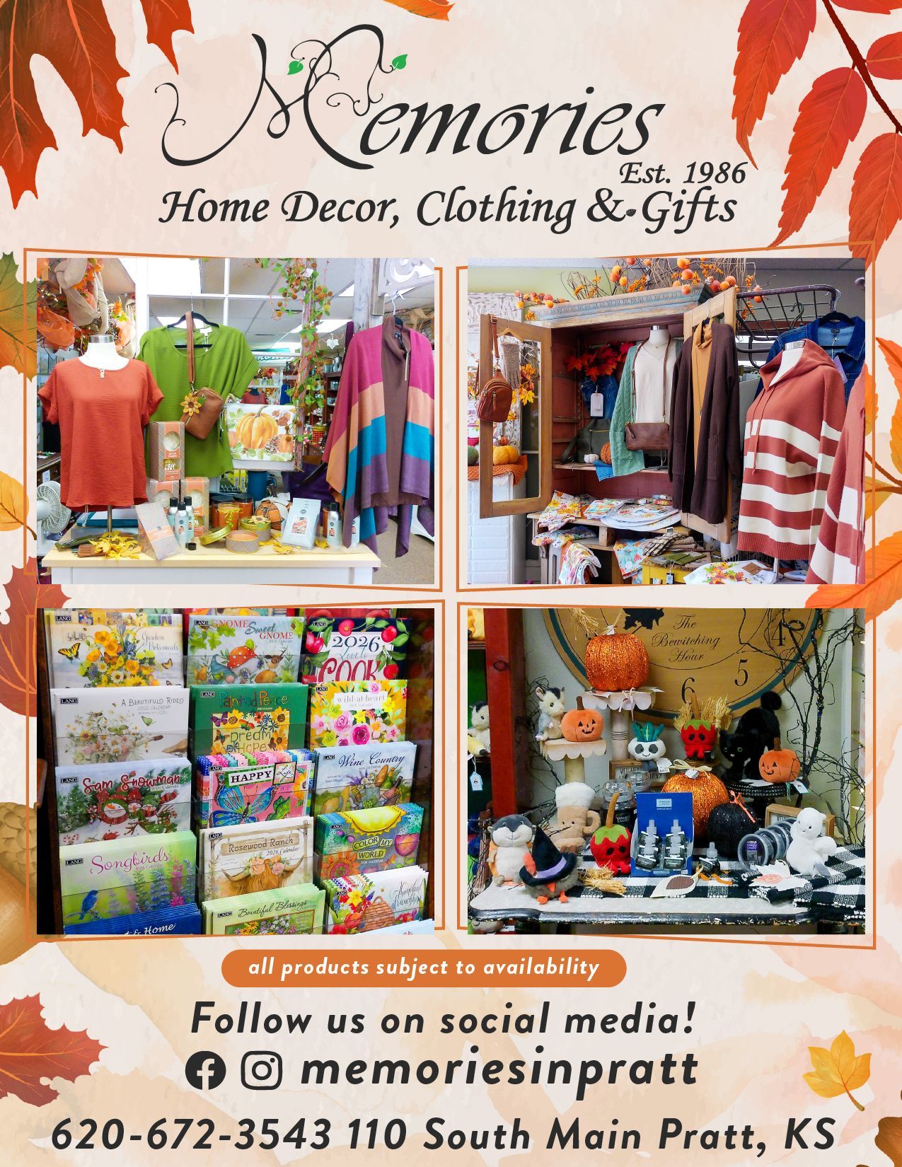 A poster for memories home decor , clothing and gifts