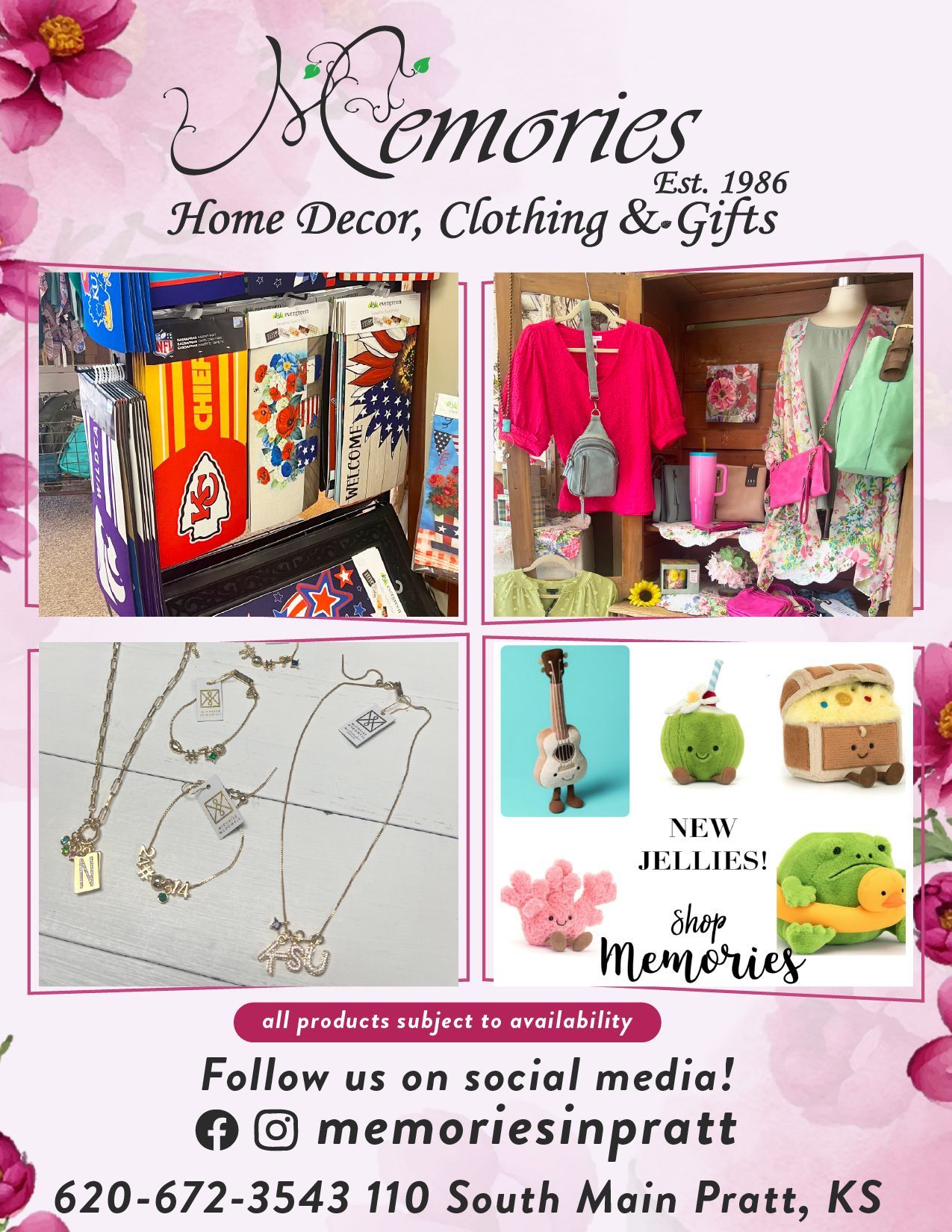 A poster for memories home decor , clothing and gifts