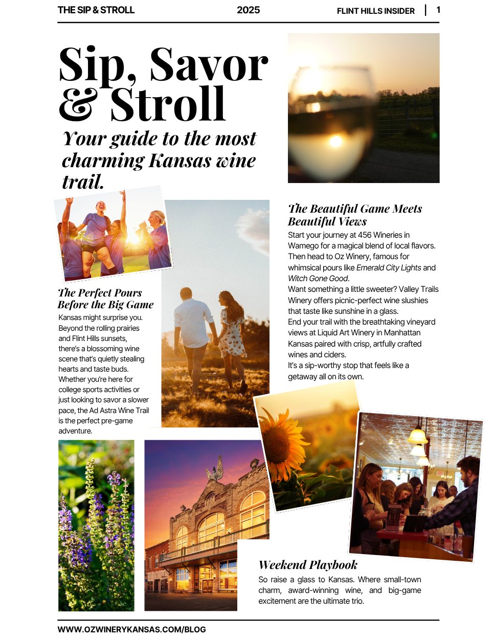 Kansas College Sports, The Columbian Theatre, Kansas Flora and Fauna, Oz Winery, Sunflowers, Wines and Sunsets. Ad Astra Wine Trail. Wine Trail.